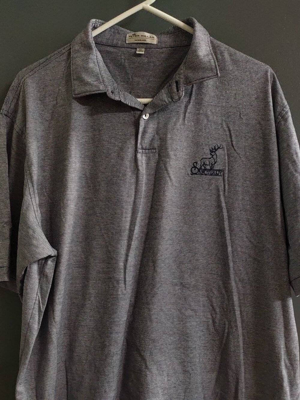 Peter Millar Nanoluxe Golf Polo Men's XL Sanctuary Golf Course Gray With Blue